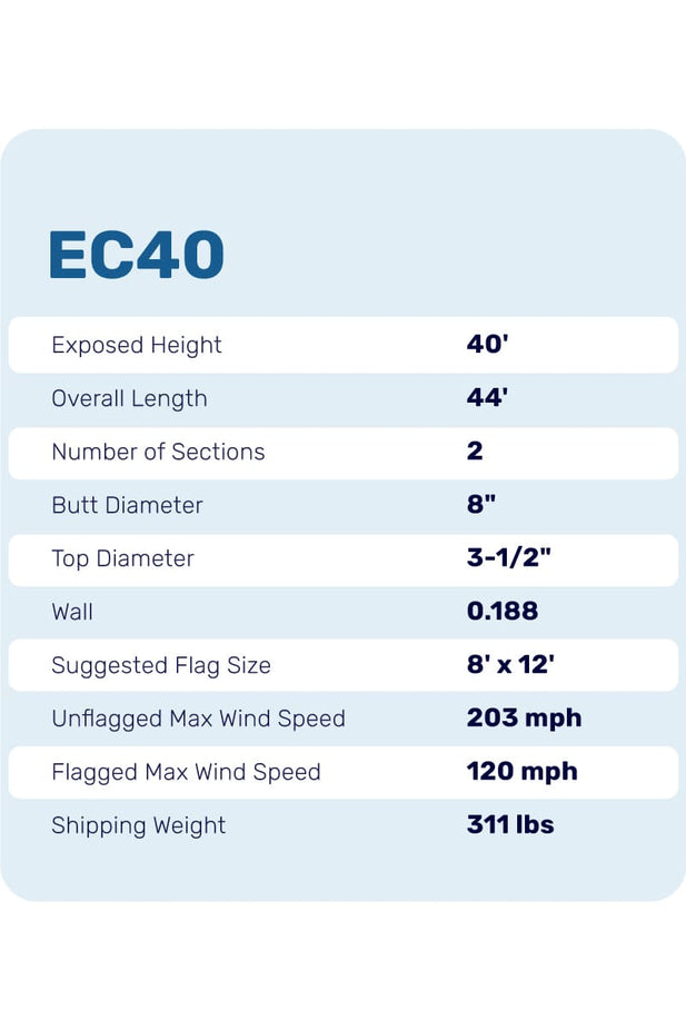40ft Flagpole - External Halyard - EC40