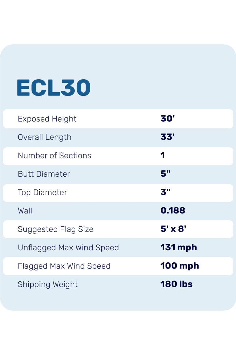30ft Flagpole - External Halyard - ECL30