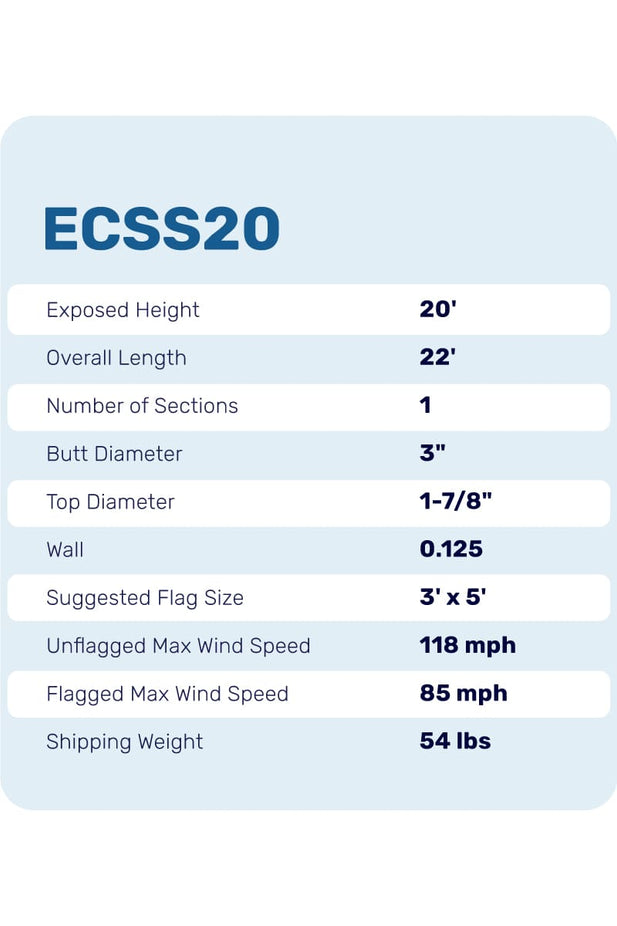 20ft Flagpole - External Halyard - ECSS20