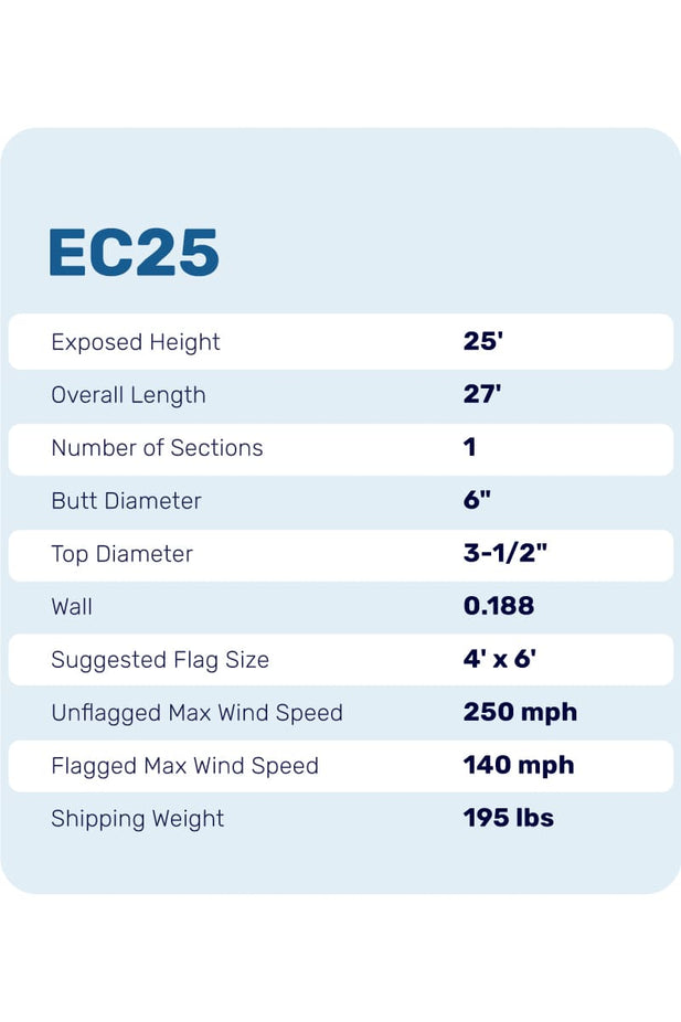 25ft Flagpole - Internal Halyard - EC25IH