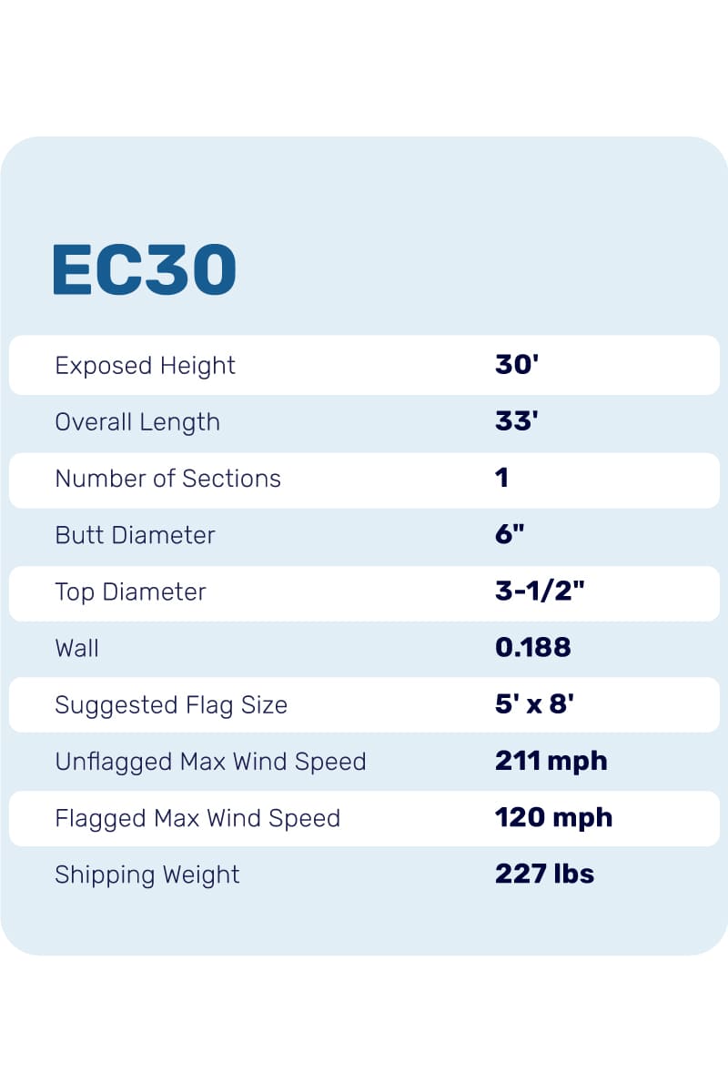 30ft Flagpole - Internal Halyard - EC30IH