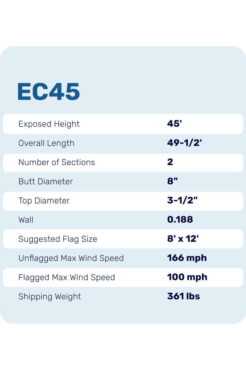 45ft Flagpole - Internal Halyard - EC45IH