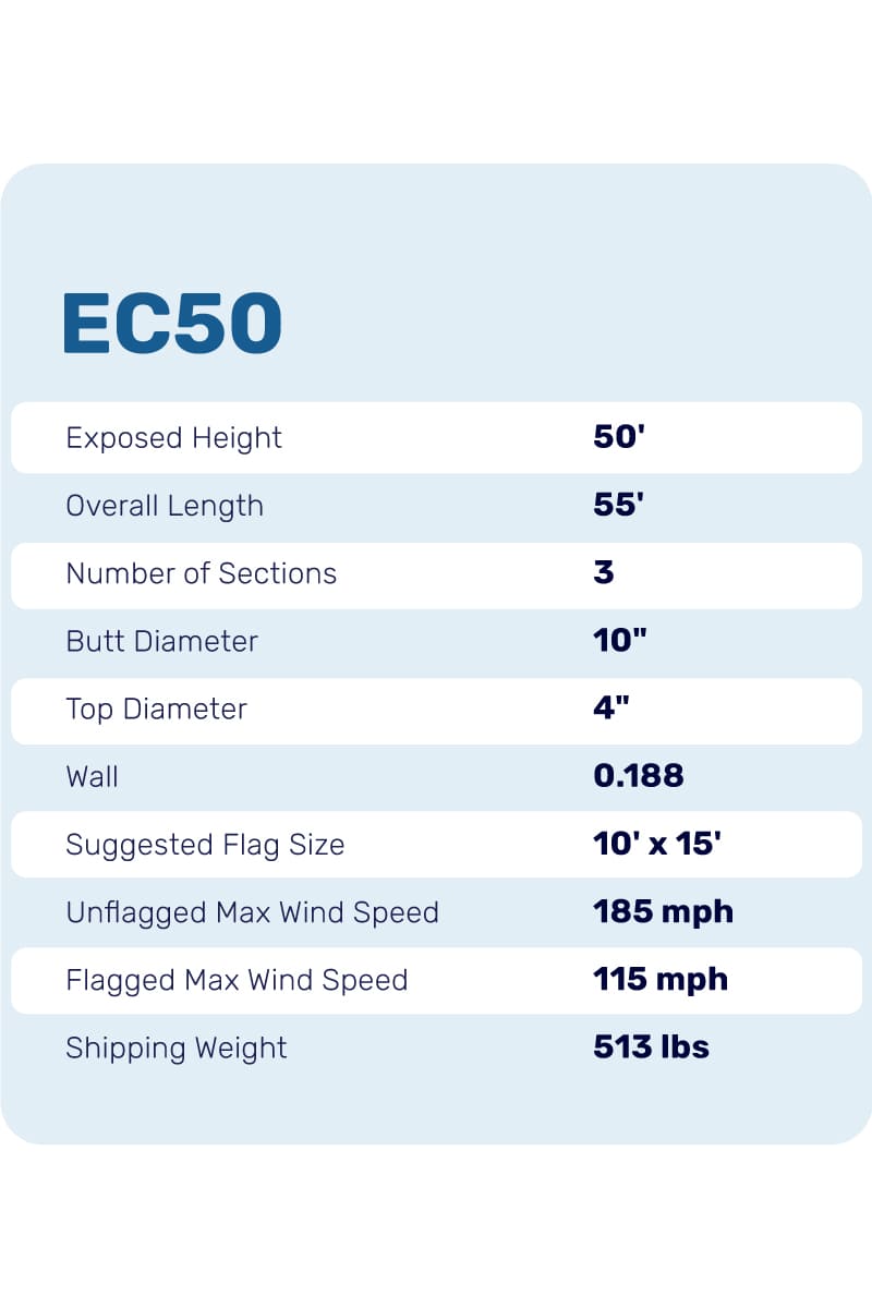 50ft Flagpole - Internal Halyard - EC50IH