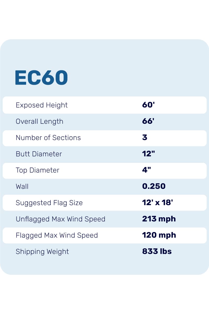 60ft Flagpole - Internal Halyard- EC60IH