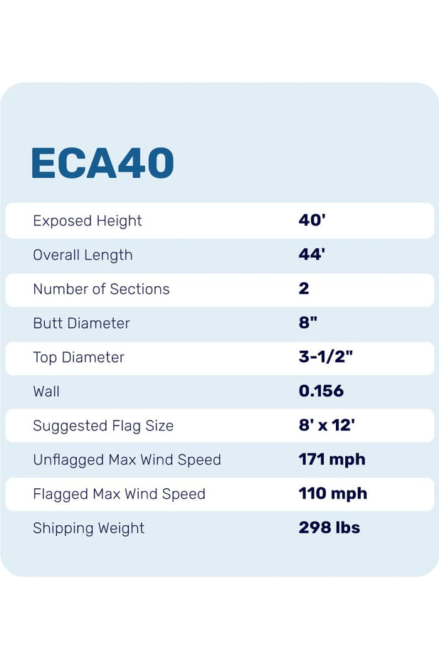 40ft Flagpole - Internal Halyard - ECA40IH
