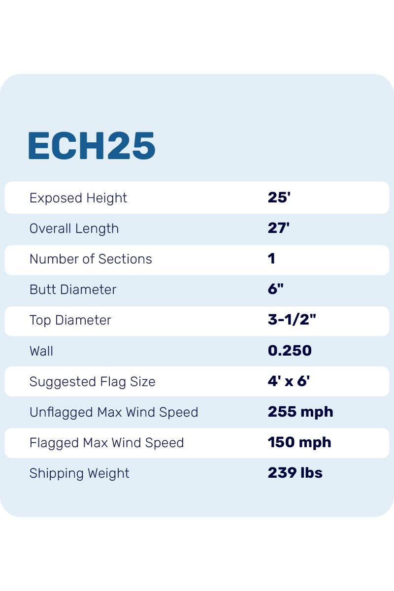 25ft Flagpole - Internal Halyard - ECH25IH
