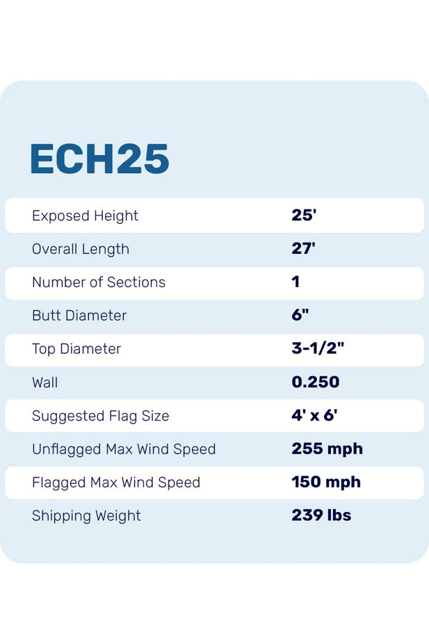 25ft Flagpole - Internal Halyard - ECH25IH