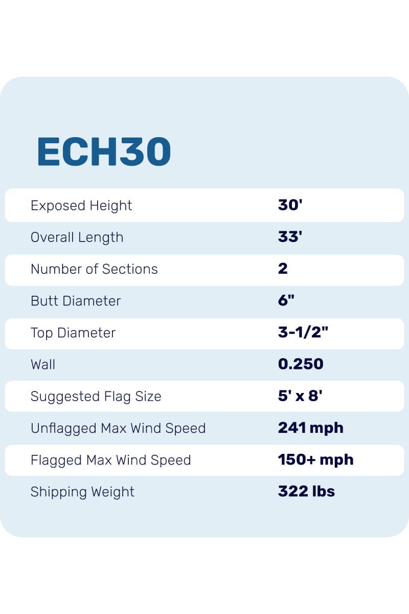 30ft Flagpole - Internal Halyard - ECH30IH