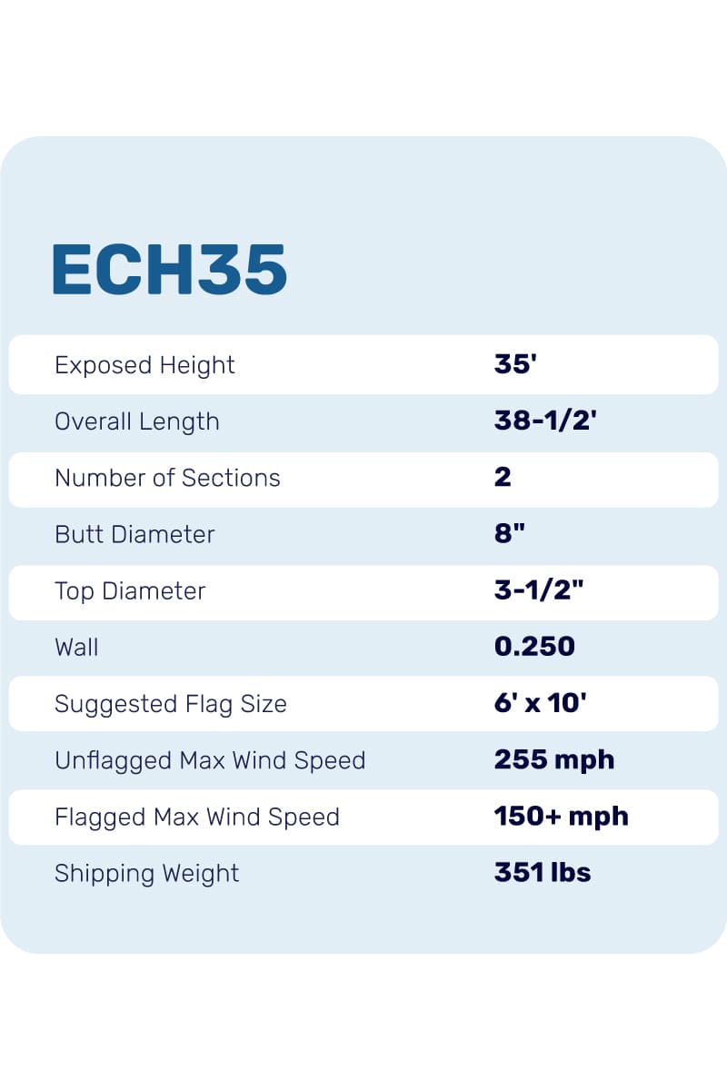 35 Ft Aluminum Flagpole - Satin - ECH35