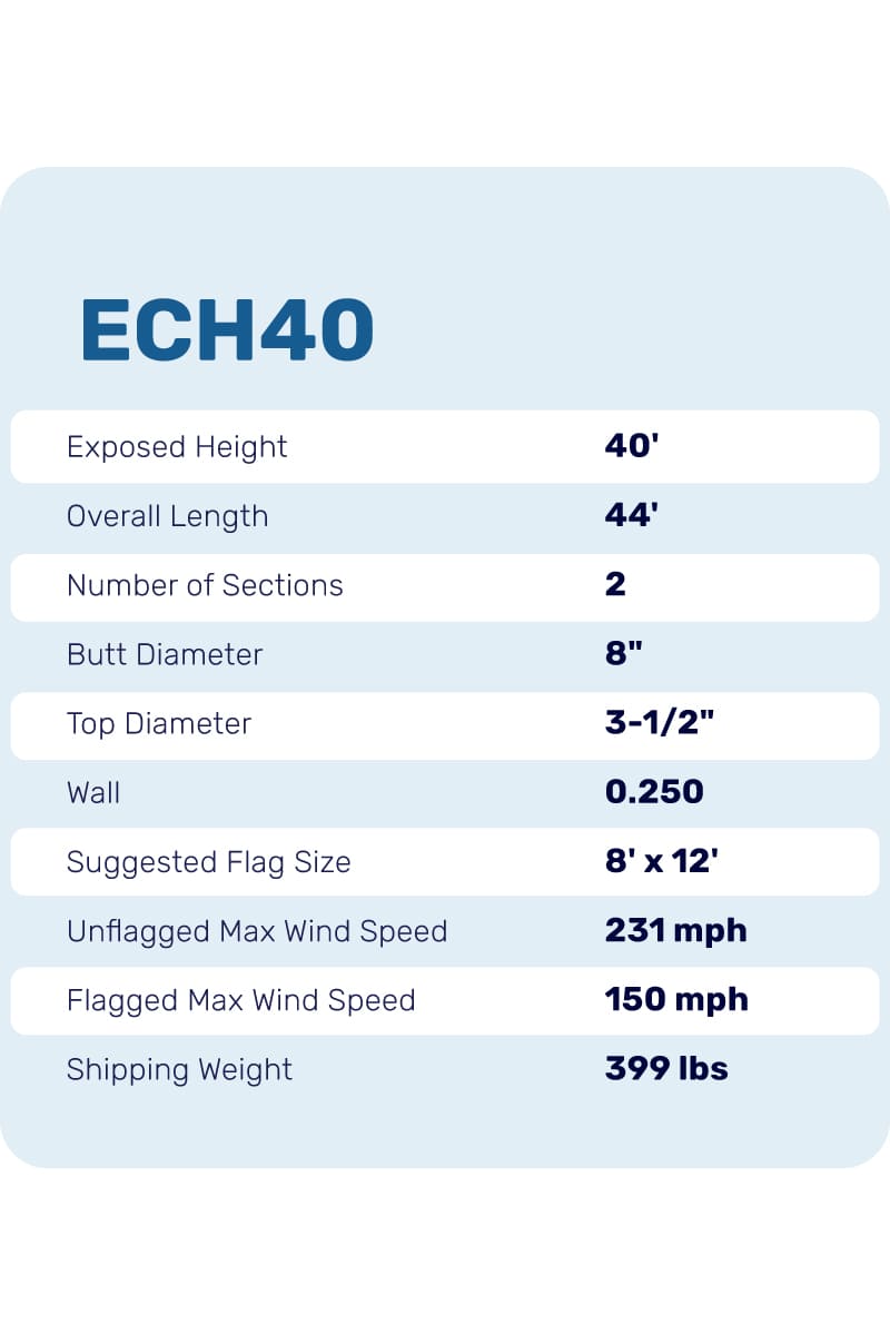 40ft Flagpole - Internal Halyard - ECH40IH
