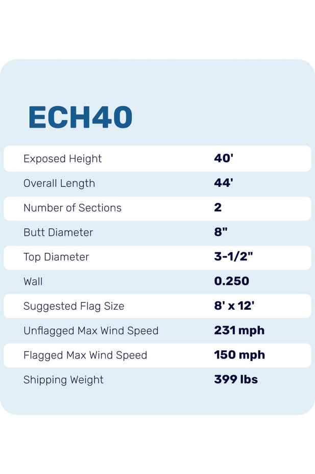 40ft Flagpole - Internal Halyard - ECH40IH