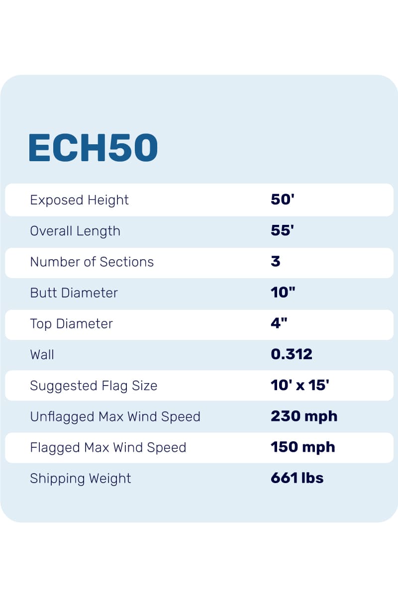 50 Ft Aluminum Flagpole - Satin - ECH50