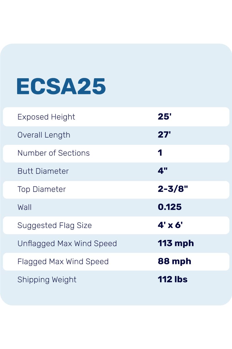 25 Ft Aluminum Flagpole - Satin - ECSA25