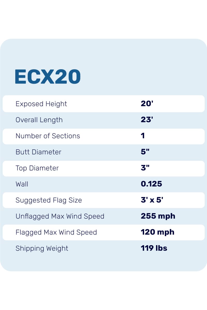 20ft Flagpole - Internal Halyard - ECX20IH