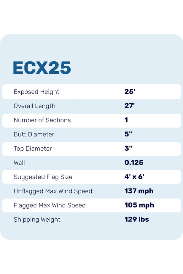 25 Ft Aluminum Flagpole - Satin - ECX25