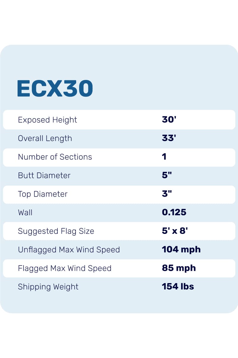 30 Ft Aluminum Flagpole - Satin - ECX30
