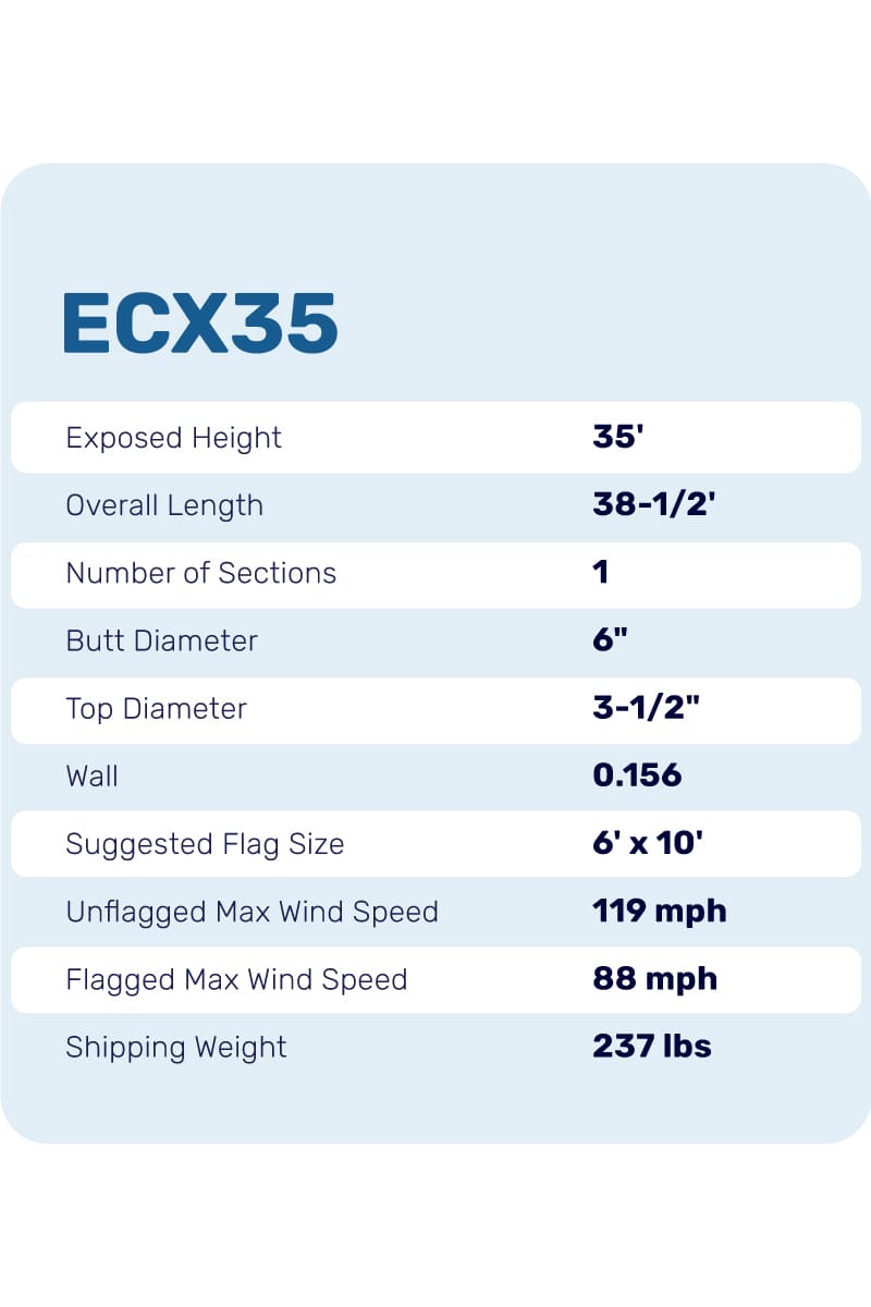35 Ft Aluminum Flagpole - Satin - ECX35