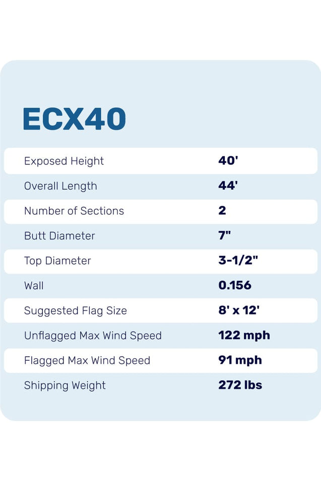 40ft Flagpole - Internal Halyard - ECX40IH