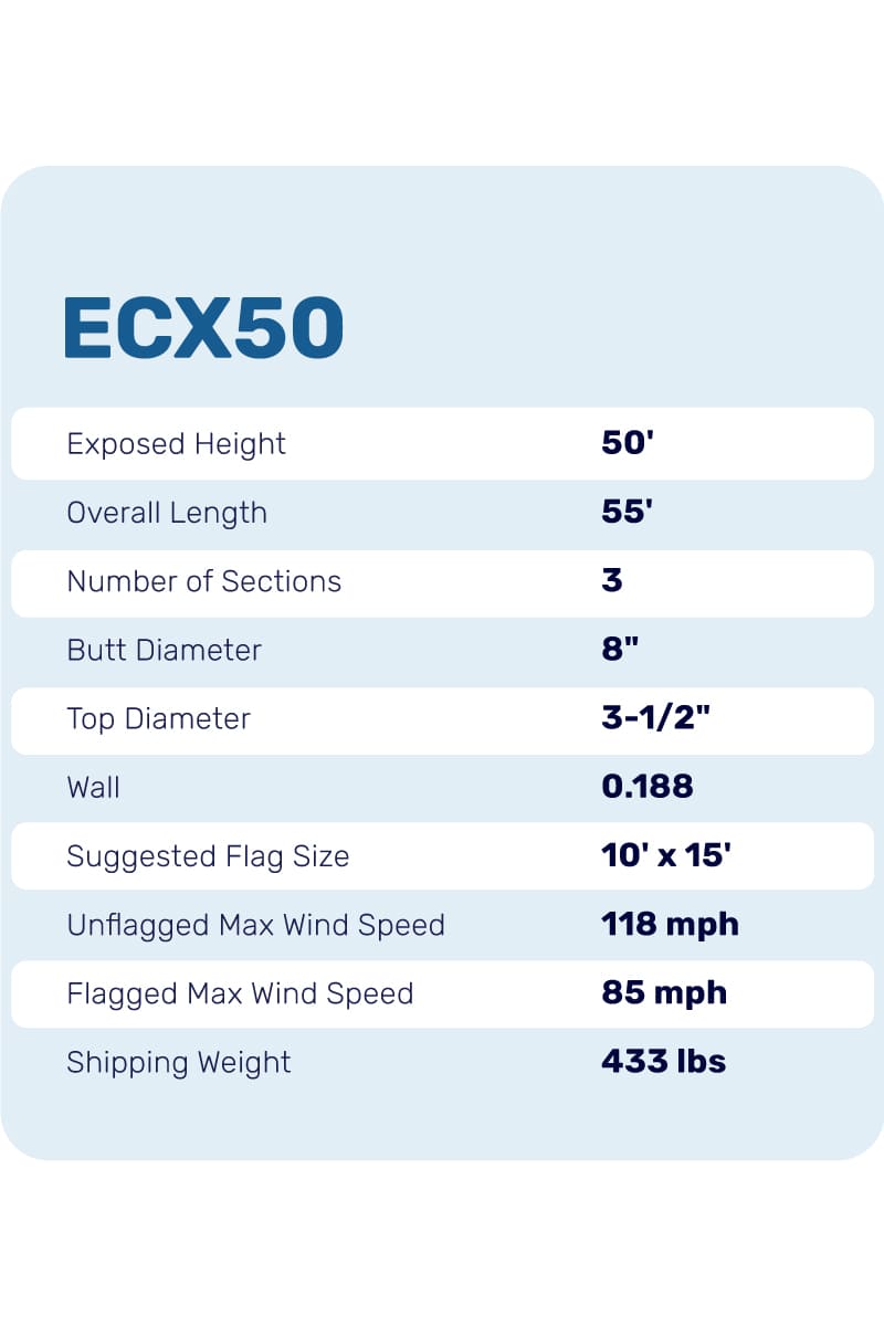 50 Ft Aluminum Flagpole - Satin - ECX50