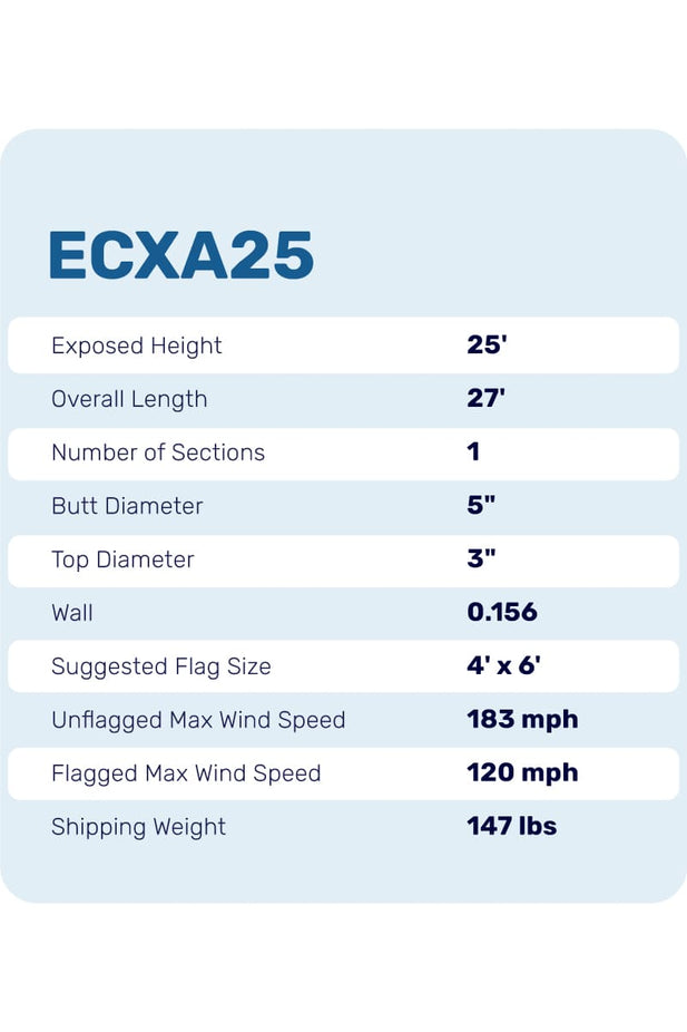 25 Ft Aluminum Flagpole - Satin - ECXA25