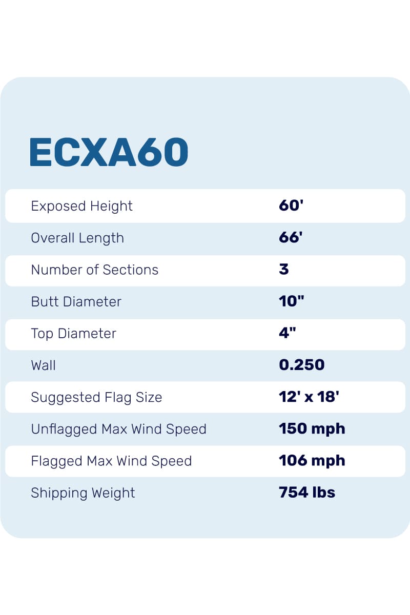 60 Ft Aluminum Flagpole - Satin - ECXA60